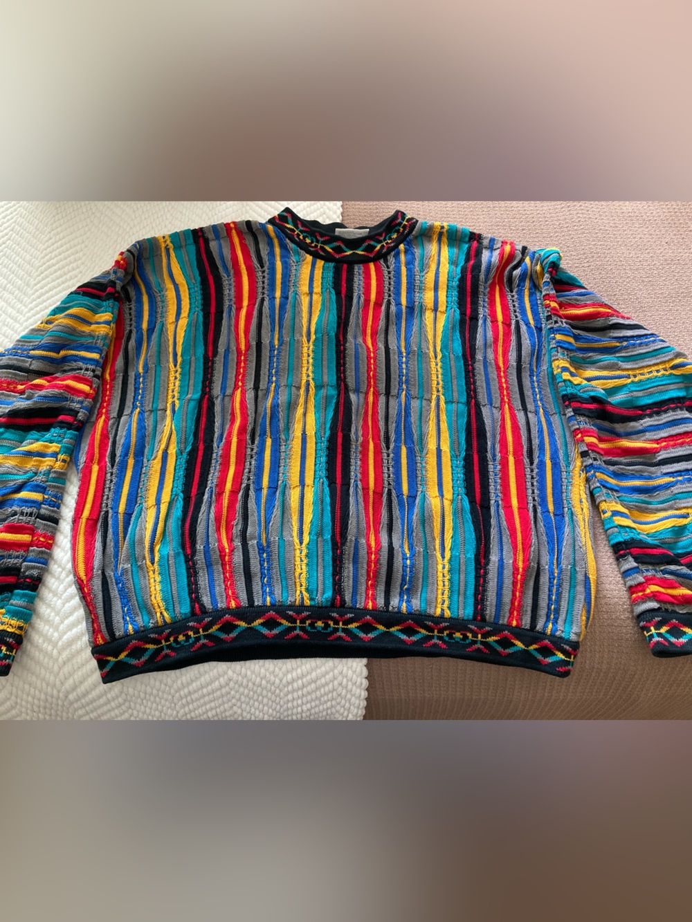 Authentic vintage  Coogi Australia 3D knit mercerized cotton multicolor size L